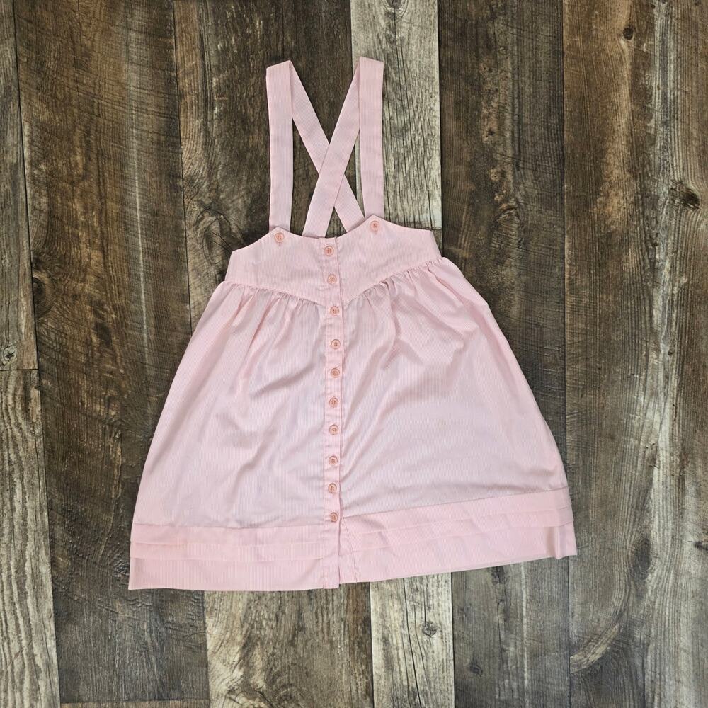Vintage Girls Pink Pinafore Dress Button Front Cottagecore Easter 8-10